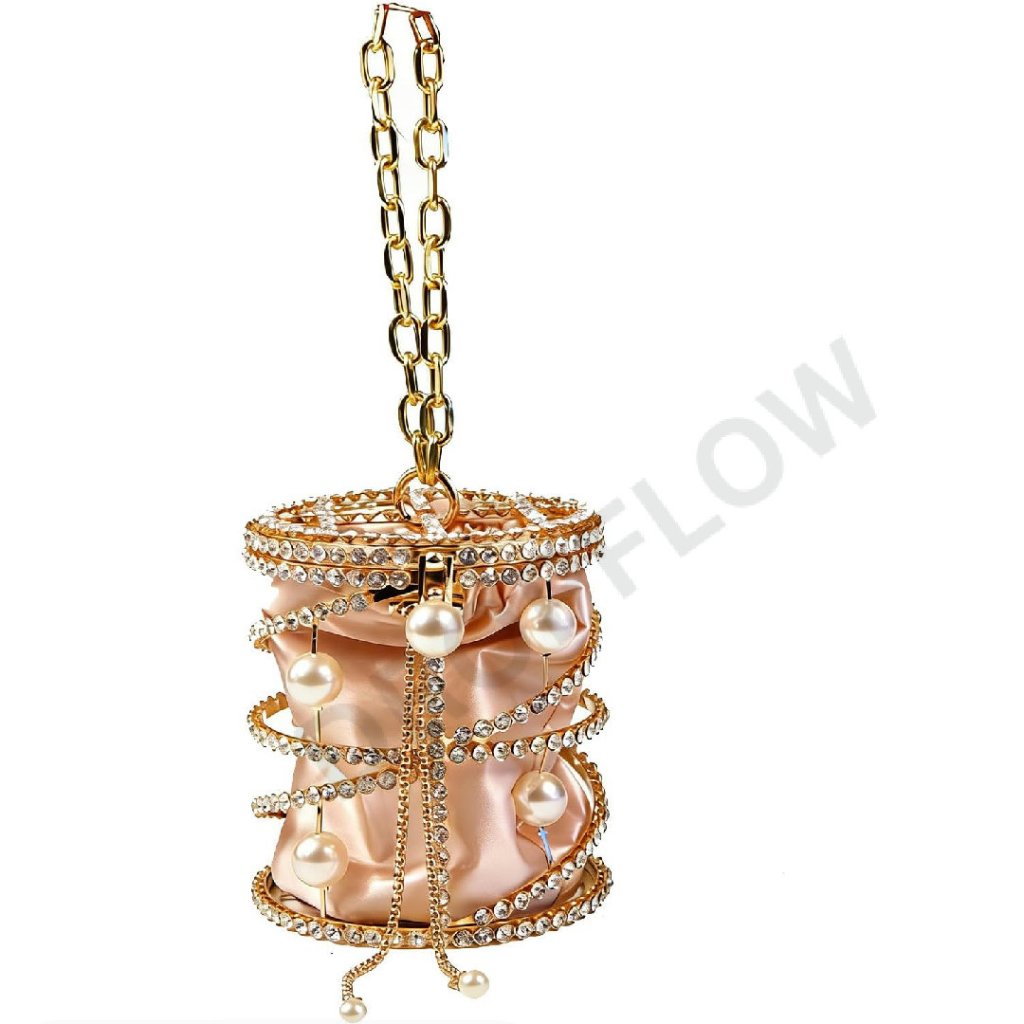 Gold Rhinestone Evening Bucket Bag Crossbody Purse Formal Dinner Y2k Chic